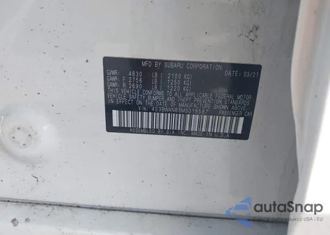 2021 Subaru Legacy Limited z USA, uszkodzony, nr VIN 4S3BWAN65M3018587